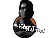 Logo de Multi Theft Auto con rostro sombreado de hombre sobre un círculo naranja.